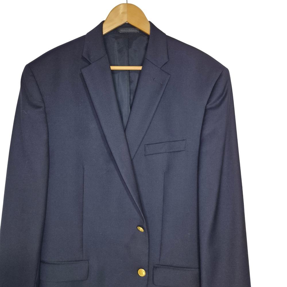 Lauren Ralph Lauren Blazer Mens 46 L Navy Blue Gold Crest Button Wool Sport Coat